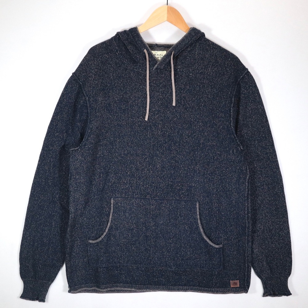 The Normal Brand Knit Hoodie Mens Large Blue Marl Pullover Casual Sweater